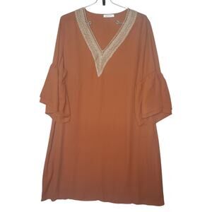 Hotouch Swing Dress L | Double Ruffle Sleeve Trapeze Silhouette Boho Summer